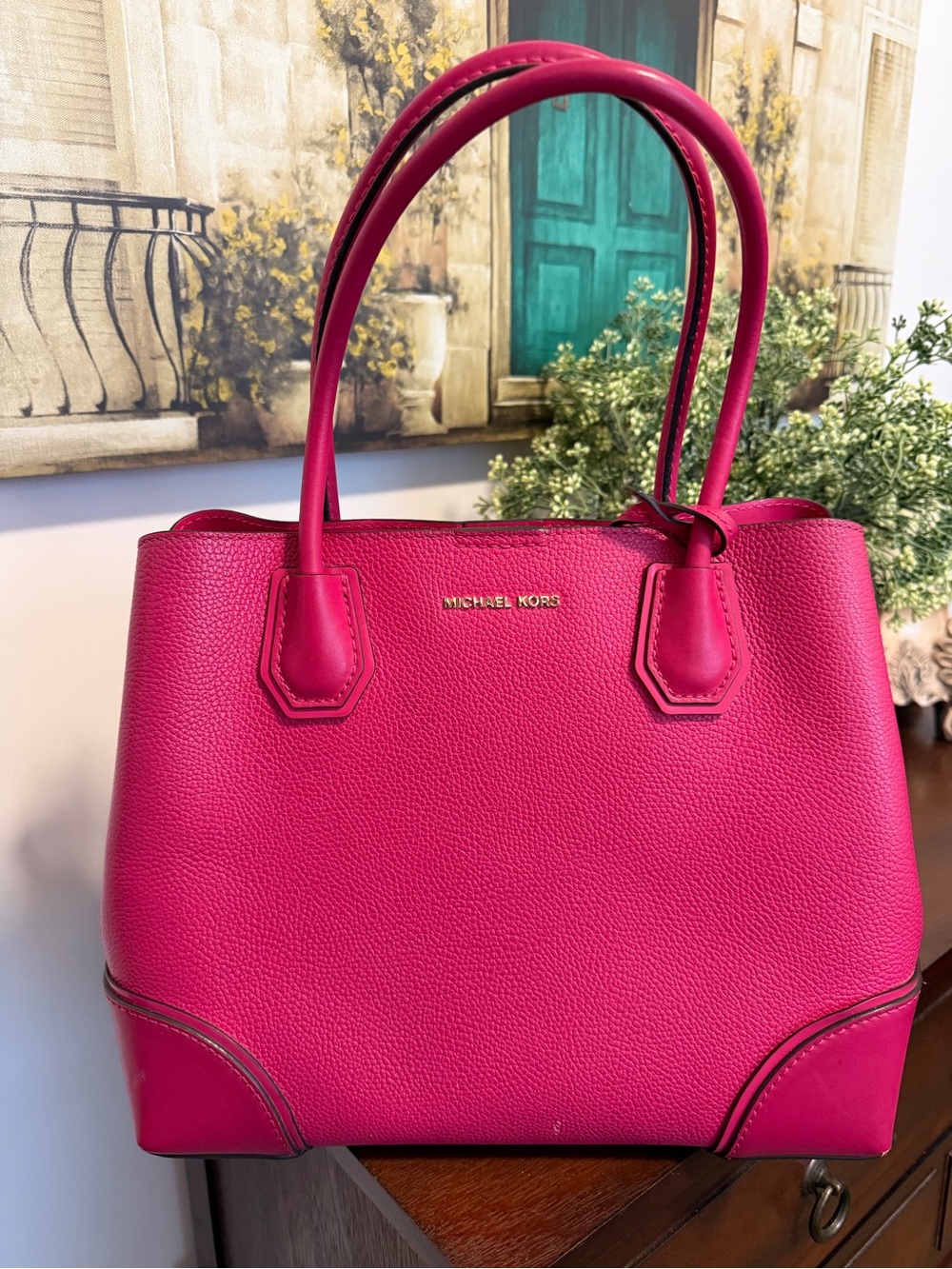 Michael Kors Bright Fuchsia Leather Tote